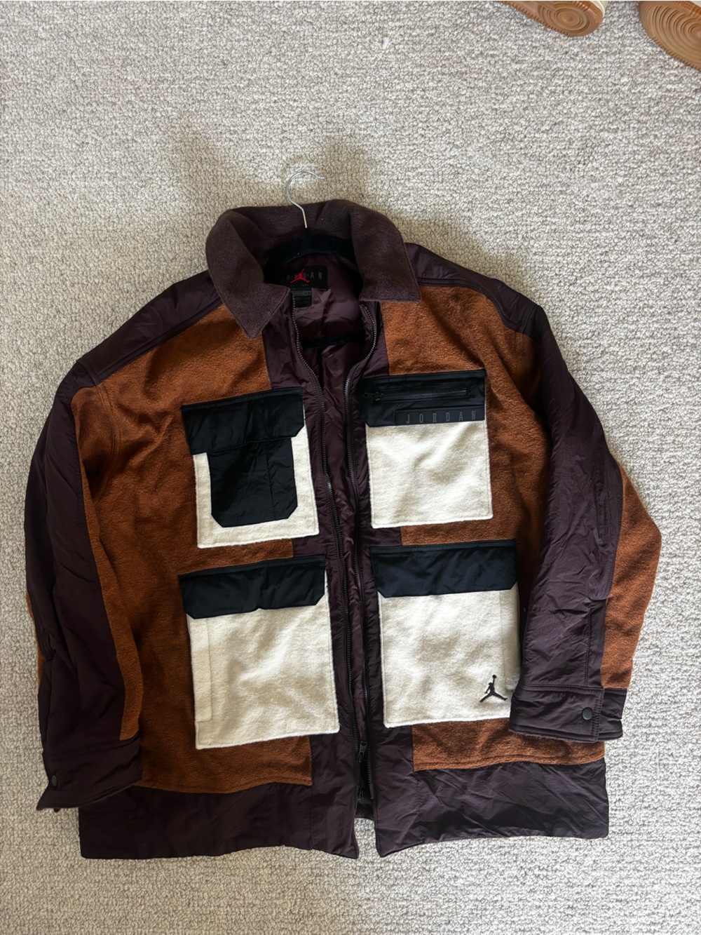 Title: Vintage Jordan Brand 2000s Heavyweight Fleece Bomber Jacket XL Cognac Tan